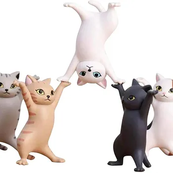 5pcs לרקוד חתולים עט AirPods מחזיקי חתול פסלון קישוט הרמת משקולות החתול מחזיק עט מיני חתול דמויות צעצוע Playset מתנה יפן