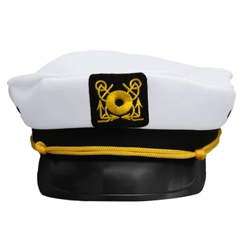 בציר למבוגרים מסיבת תחפושות יוניסקס לבן מתכוונן סקיפר מלחים קפטן בחיל הים שייט צבאי כובע כובע