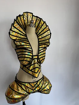 קוברה מצרים גוגו ביצועים השמלה לייזר סקסי V עמוק זהב לייזר חתיכה אחת הבמה DS שמלת ריקוד