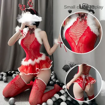 הלבשה תחתונה סקסית נשית Cosplay נסיכת חג המולד המדים פיתוי סקסי Netsuit חליפת משלוח 7438