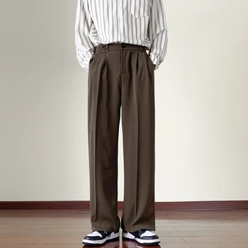 אביב סתיו לעטוף את המכנסיים גברים אופנה החברה שמלה מכנסיים קוריאנית חופשי ישר מזדמנים מכנסיים גברים במשרד רשמי מכנסיים M18