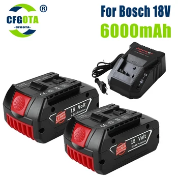 מקורי 18V 6000mAh נטענת עבור 18V Bosch 6.0 אה סוללת גיבוי ניידת החלפת BAT609 נורית חיווי+3A מטען