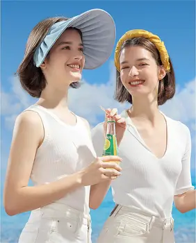 Jusenda הקיץ החדש קש כובע נשי חיצוני שמש צל נושמת אור העליון קרם הגנה כובע רול קיפול אחסון שיער שימוש כפול