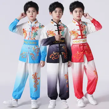 ילדים אומנויות לחימה ביצועים חליפת קונג פו סיני המדים הכשרה חליפה שרוול ארוך מודפס וושו הכשרה החליפה LE456