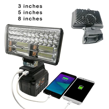 בחוץ מנורת LED פנס Dual USB מטען Li-Ion כוח 3/5/8 אינץ זרקור על מקיטה 18V כלים BL1430 BL1830 ליתיום אור