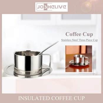 נירוסטה כוסות קפה להגדיר כפולה-סיפון בידוד תרמי ספל קפה תה כוסות להגדיר ערכת תה ספל חלב, עם צלחת מחצלת כף