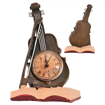 כינור שעון פסל הכינור רטרו שעון של שולחן, קישוט מונח על ספר שולחן שעון כינור קישוט וינטאג', שעון, קישוט על