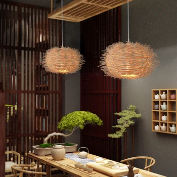 מודרני עבודת יד קש קש עץ ציפור קן נברשת עבור הסלון במלון מסעדה בית קפה השעיה עיצוב תאורה