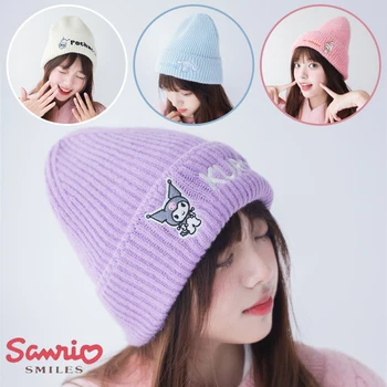 Sanrio מלודי Skullies Kuromi קריקטורה אנימה סרוג כובע חורף חם תלמיד נשים כובע כפת ילדה לרקום אופנה מזדמן כובעים