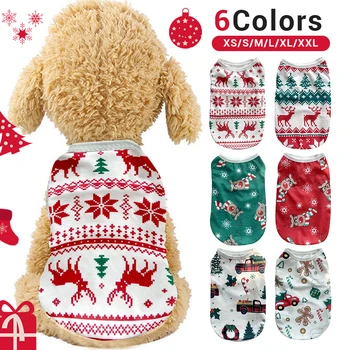 החורף הכלב בגדים חמים כלב הווסט ' קט חג המולד מודפס סוודר לכלב מעיל מעיל לכלבים