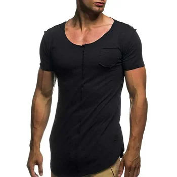 A2593 שרוול קצר מוצק חולצת הטריקו של הגברים מזדמן קיץ גבי חולצות טי Mens כושר