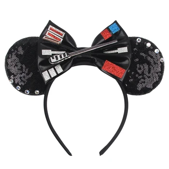 2024 אופי דיסני אוזני עכבר בגימור נצנצים קשת Hairband בנות בנים פסטיבל המפלגה Cosplay DIY אביזרים לשיער בוטיק