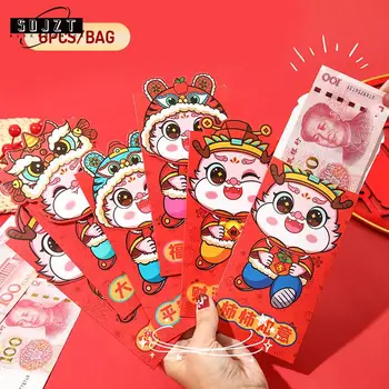 6 יח ' ראש השנה הסיני אדום מנות מזל התיק עם הכסף בפסטיבל האביב מתנה אדום מנות הדרקון השנה החדשה יצירתי מזל מעטפות אדומות