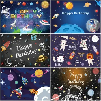 החלל החיצון נושא רקע עבור ילד יום ההולדת חלל המסיבה הכוכב יום הולדת קישוט Galaxy אסטרונאוט לירח תמונה רקע