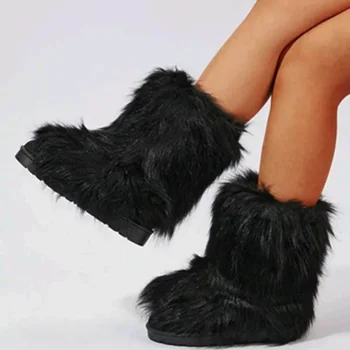 נעלי נשים במבצע 2023 להחליק על מגפי נשים לחורף עגול הבוהן מוצק עירום מגפי קטיפה חמה נוח מזדמנים מגפי שלג
