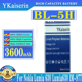YKaiserin 3600mA סוללה BL5H BL-5 שעות סוללה נטענת עבור Nokia Lumia 630 636 638 635 RM-970 RM-978 RM-1010 סוללה 5H