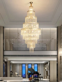 חדש עיצוב דקורטיבי גדול תקרה גבוהה בסלון נברשת הזהב גרם מדרגות מודרני יוקרה באיכות גבוהה נברשת קריסטל