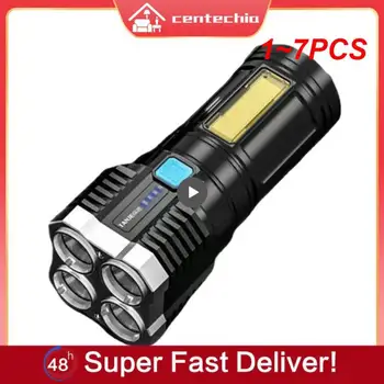 1~7PCS מתח גבוה 4 פנס LED נטענת USB חיצוני נייד Mini פנס להדגיש טקטי תאורה COB LED