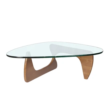 משולש שולחן זכוכית שולחן קפה 19MM מוצק בסיס עץ אגוז ברור עליון זכוכית מודרני קצה השולחן בסלון, פטיו, מחקר