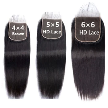4×4 5×5 6×6 HD תחרה סגר שיער אדם סגר 5x5 תחרה סגר 6x6 סגרים רק ישר סגר רמי שיער ישר.