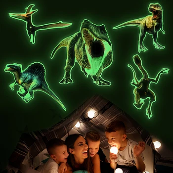 זוהר הדינוזאור מדבקות קיר לילדים, חדר ילדים חדר שינה פלורסנט קיר מדבקות זוהרות בחושך חיות ג ' ונגל קיר מדבקה