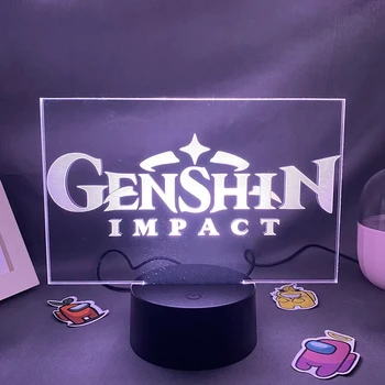 משחק סמל Genshin השפעה 3D מנורת לילה מנורת שולחן אנימה מגניב הילדים עיצוב חדר השינה מנגה חמודה קריקטורה מתנה 16 בקרת צבע