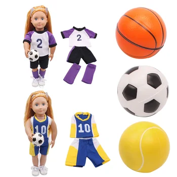 מיניאטורי פריטים ואביזרים כדורסל 18inch בנות בגדי בובה כדורגל צעצוע ספורט וריהוט 1:12 בית הבובות כדורגל