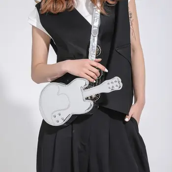 אופנה גיטרה עיצוב PU צבע אחיד נשים תיק כתף לייזר מבריק Y2K אישית חריף ילדה מתוקה מגניב Crossbody תיק