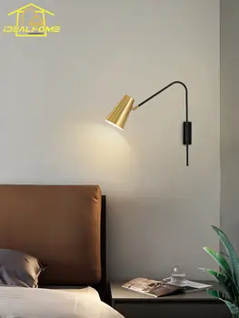 נורדי תעשייתי זהב/שחור זרוע קיר מנורה שליד המיטה בחדר השינה מתכוונן גופי תאורה מודרניים בסלון ספה לקרוא מחקר