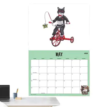 2024 חתול לוח קיר קיר לוח שנה חודשית 12 חודש לוח שנה חמוד חמוד פחדנית קיר חודשי לוח תכנון
