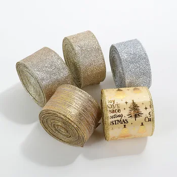 2Meter חג המולד זהב עם סרט בד קשת חומר עץ חג המולד קצה סרט קישוט DIY קופסת מתנה קישוט