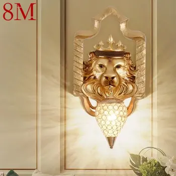 8M המודרני אריה מנורת קיר LED זהב האירופי יצירתי שרף פמוט קריסטל אור הביתה סלון, חדר שינה למסדרון
