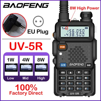 Baofeng UV5R ווקי טוקי 8W רדיו Comunicador Dual Band ארוך טווח 2-Way נייד FM חובב צ. ב. תחנות רדיו המשדר.