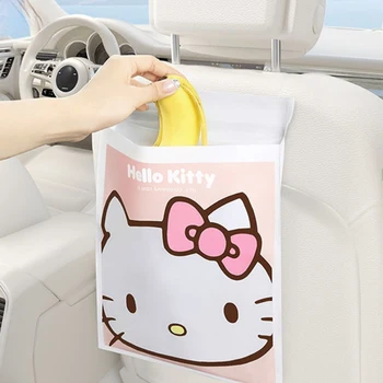 Kawaii אמיתי Sanrio המושב שקית אחסון שקיות זבל הלו קיטי קריקטורה רב תכליתי עמיד למים להדביק ברכב שקית אשפה