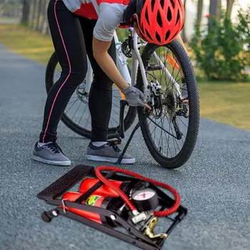 משאבת אופניים דוושת רגל אופניים מקצועיים משאבה עם מד לחץ המכונית חבית כפולה דוושת משאבה בלחץ גבוה המכונית צמיגים אביזרים