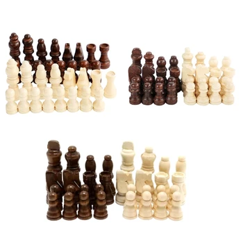 32 יח ' עץ בינלאומי בשחמט יד מגולף משחק שחמט כלי פסלון חתיכות לוח שחמט אביזרים עמידים