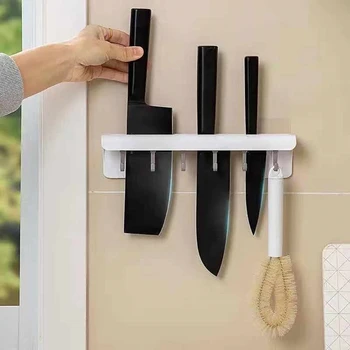 קיר המטבח מתלה בעל סכין אחסון מדף עם 6 ווים סכו 
