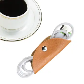 עור PU כבל ארגונית USB בעל אוזניות עטיפת חוט קליפים אוזניות כבל לקשור אוזניות קליפים קשרים כבל נייד עניבה