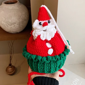 חמוד סנטה קלאוס בובה תיק אופנה לסרוג תיק מיני Crossbody תיק ליידי בנות לסרוג עץ חג המולד יצירתיים טלפון התיק