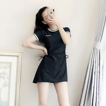 2021 קוריאנית חתיכה אחת בגד ים בגדי ים נשים Monokini סקסי מוצק בגד בגד ים בגד ים חוף ללבוש Swimskirt