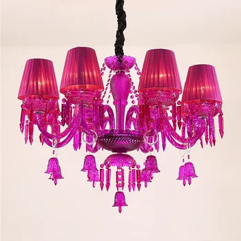 אפריל בסגנון אירופאי קריסטל התליון מנורה סגולה נרות המנורה מפוארים סלון מסעדה חדר השינה חנות בגדים נברשת