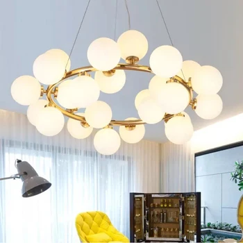 נורדי LED נברשת אור פשוט יוקרה בועה הכדור מסעדה שעועית קסם מולקולה זכוכית אהיל בסלון תאורה פנימית