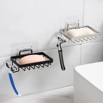 סבון רחצה מסוגנן שומר פלדה אל חלד לשטיפת כלים עם הצד ווים בקיר הר מחזיק עבור מטבח מקלחת שירותים סבון