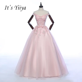 זה YiiYa צילום אמיתי ורוד מחוץ כתף אשליה פרחים קשת באורך רצפת שמלת נשף כלה צבע בתוספת גודל שמלות חתונה Z002