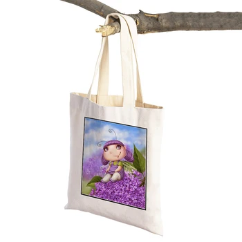 אופנה קריקטורה חמודה ילדה פרח, ילדים קונה שקית סופרמרקט Tote תיק בשביל הגברת בד מזדמנים נשים שקיות קניות
