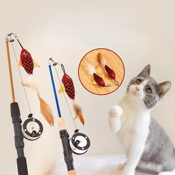 נשלף חתול צעצוע דגים סוג טלסקופי נוצות חתול מצחיק מקל חיות מחמד צעצוע חתול מוטות הדמיה החכה