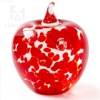 KANGMING עבודת יד זכוכית אדומה תפוח משקולת נייר , חג המולד עיצוב הבית, מתנות למורים, שלג לבן Apple אביזרים(3IN/8CM אדום )