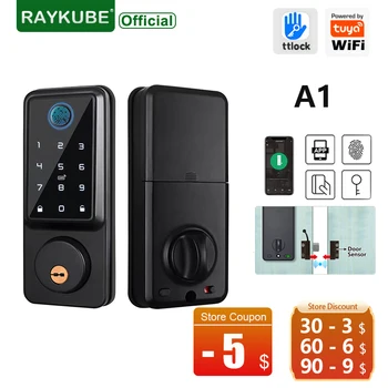 RAYKUBE A1 TT לנעול/ Tuya WiFi אוטומטי טביעת אצבע, מנעול חכם, מנעול הדלת מנעול דיגיטלי עם חיישן הדלת סיסמה/כרטיס IC/אפליקציה/מפתח