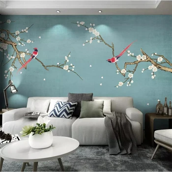wellyu מותאם אישית 3d טפט תמונה ציורי קיר אגס פרחים ציפור מצוירת ביד עט ציפור ופרח הסינית החדשה טפט בסגנון ציורי קיר