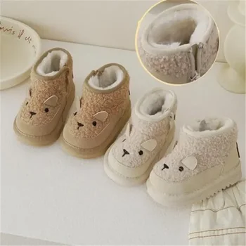 Ｗinter ילדים חדש מגפי שלג תינוקת צמר רך העליון חמים מגפי בנים בנות חמוד מגפיים קצרים תינוק נעליים חמות עם פרווה